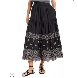 VANESSA BRUNO Embellished Floral Embroidered Midi Skirt Black Size 34  (X-Small)